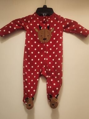 Carter's Red Polka Dot Reindeer Footed One-Piece, 6months